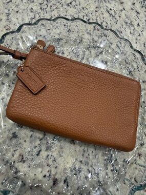 Coach Tan Pebbled Leather Wristlet
